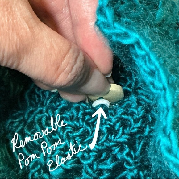 Cable Knit Crochet Beanie Hat Handcrafted With Faux Fur Pom Handmade Teal main image 16